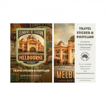 Travel Sticker + Postcard Flinders Street, Melbourne